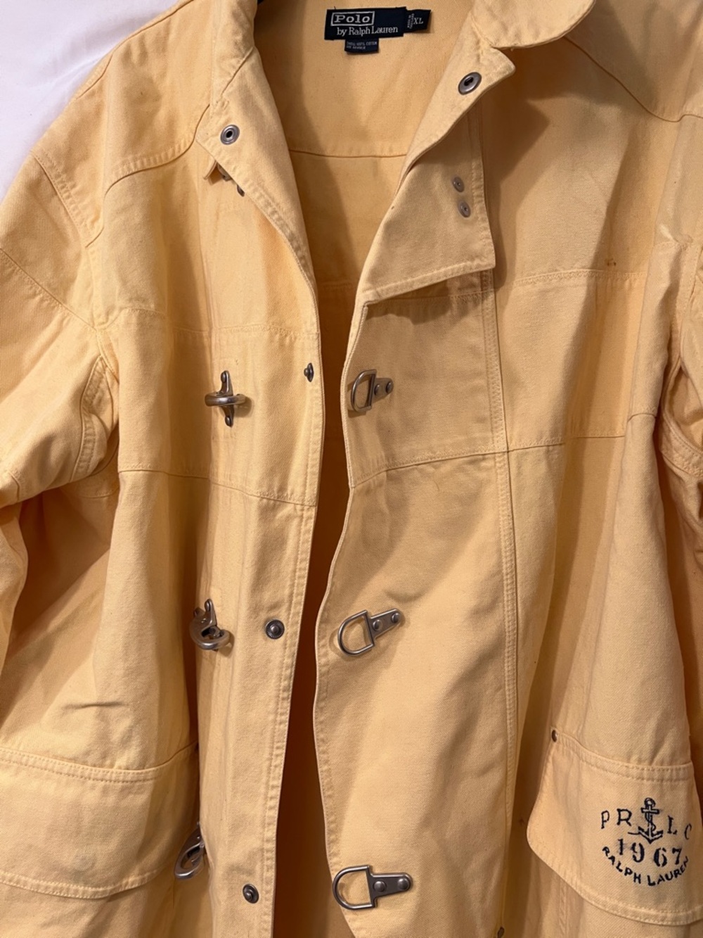 Ralph Lauren  Unisex Polo Yellow Cotton Long Fireman Jacket w/ Lobster Clasp